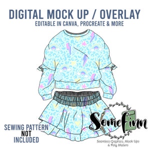 Tiered Skirt and Sweatshirt with Flutters Outfit Mock-Up / Dolman Mock Up / Digital Mock up for clothing, pants, kids, baby, adult / PNG
