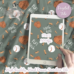 Baseball Digital Paper, Seamless Pattern, Baseball Fabric instant download, Play Ball Illustrated Digital Scrapbook Paper