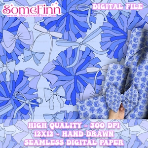 Cheer pom poms and bows Digital Paper, Seamless Pattern, Cheerleader Fabric download, Sports Dance Digital Scrapbook Paper