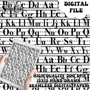 Zurück zu Schule Muster, ABC Digitales Papier, Alphabet Nahtlose Datei, Schwarz Weiß Alphabet Poster, Montessori Digital Download