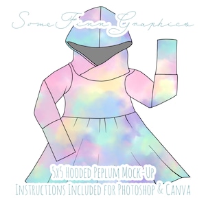 Long Sleeve Hooded Peplum Mock-Up / Shirt Mock Up / Digital Mock up for clothing / Flare Long / Photoshop and PNG / Instructions Included