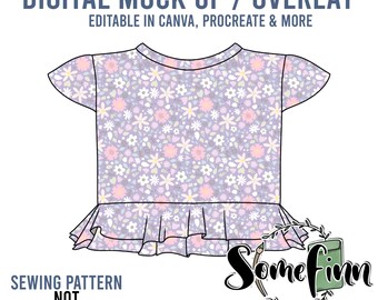 Manica corta Ruffle Crop Mock-Up / Crop Top Mock-Up / Crop Tee Mock-up digitale per abbigliamento / PNG
