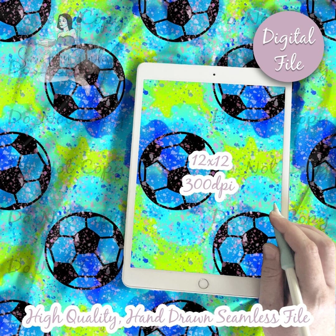 Soccer Neon Splatter Digital Paper, Seamless Pattern, Soccer Fabric ...
