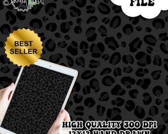Leopard Print Seamless 12x12 Digital Paper | Fabric Cheetah Pattern Download | Animal Printable Scrapbook Background | Black and Gray