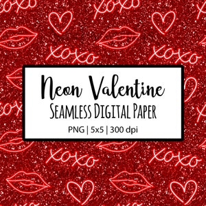XOXO Neon Sign Digital Paper, Seamless Pattern, hugs kisses, Fabric Download, gossip girl, Digital Printable Scrapbook paper