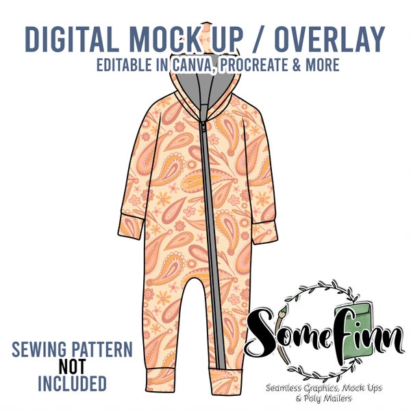 Hooded Footless Pajamas Mock-Up / Pjs Mock Up / Zip Up Jumper Digital Mock up clothing shirt kids baby / PNG