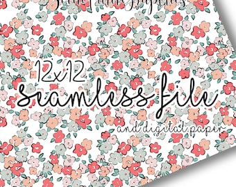 Floral Seamless 12x12 Digital Paper | Fabric Pastel pattern Download | Printable Scrapbook Background