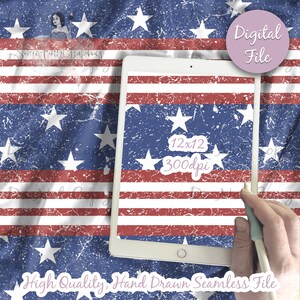 Distressed Muted Stars Digital Paper, Seamless 4th of July Pattern, Flag Fabric Download, Patriotic, Digital Sublimation Printable Scrapbook