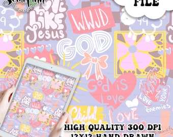 Christian Collage Digital Paper - Seamless God Cross Pattern, Sunday God Fabric, Printable Scrapbook download, Christianity religious, Jesus