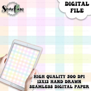 Digitalt papper med pastellfärgade regnbågsfärgade blad, sömlöst rutmönster, tygnedladdning, digitalt utskrivbart scrapbook-papper, söta påskkoordinater