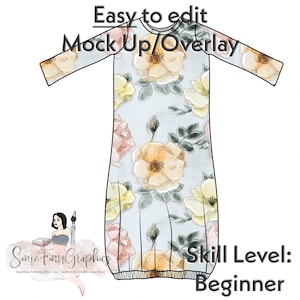 Baby Gown Mock-Up / Long Sleeve Dress Mock Up / Newborn Hospital Digital Mock up for clothing / PNG / Instructions Included