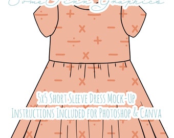 Kurzarm Kleid Mock-Up / Flare Dress Mock Up / Kleid Digital Mock Up für Kleidung / Photoshop und PNG / Anleitung enthalten