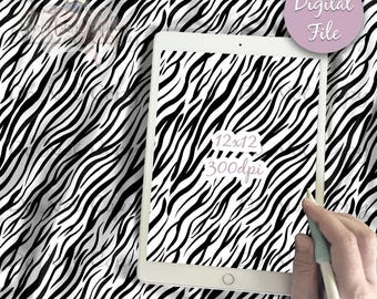May include: A digital file featuring a black and white zebra stripe pattern. The tablet screen displays the pattern with text reading 12x12 and 300dpi. A circular badge in the corner contains the text Digital File.