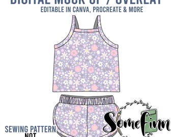 Tank Outfit Mock-Up / Short Shorts and Flowing Shirt Mock Up / Digital Mock up for clothing / Shorties / PNG