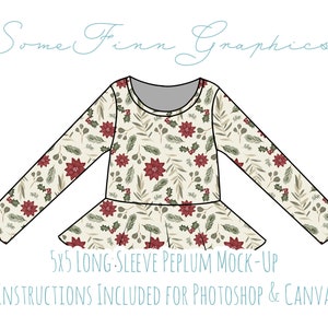 Long Sleeve Peplum Mock-Up / Peplum Shirt Mock Up / Digital Mock up for clothing / Flare Long / Photoshop and PNG / Instructions Included
