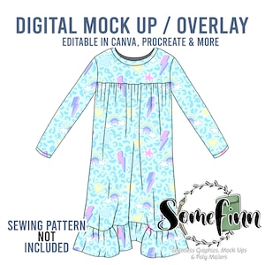 Long Sleeve Nightie Mock-Up / Nightgown Winter Christmas Dress Mock Up / Digital Mock up for clothing / PNG
