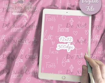 Faith Digital Paper - Seamless Jesus Easter Cross Pattern, Palm Sunday God Fabric, Printable Scrapbook download, Christianity religious love