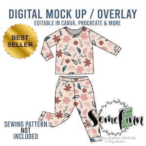 Pajamas Mock-Up / Pjs Mock Up / Two piece long sleeve Digital Mock up clothing shirt kids baby / Photoshop and PNG / Instructions Included
