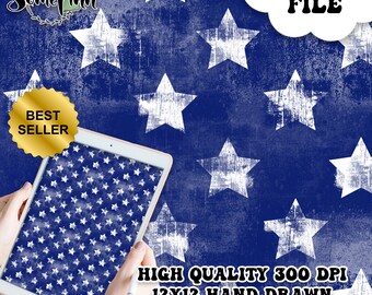 Distressed Stars Digital Paper, Seamless 4th of July Pattern, Flag Fabric Download, Patriotic, Digital Sublimation Printable Scrapbook paper