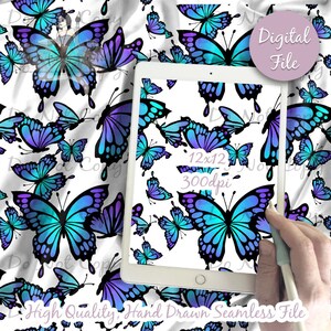 Modello senza cuciture a farfalla, insetto blu femminile, carta per scrapbooking digitale stampabile e scaricabile all'istante