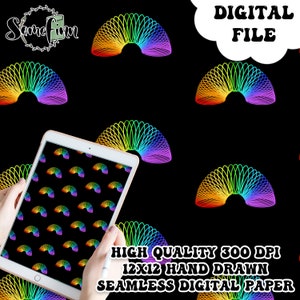 Rainbow Slinky Digital Paper - Seamless Children Toys Pattern, Nostalgia Fabric, Printable Scrapbook paper download, Spring Toy Fun Cute Art
