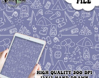 Camping Digital Paper - Seamless Summer Fun Pattern, camp Fabric, tent smores hiking campfire summer Printable Scrapbook paper download
