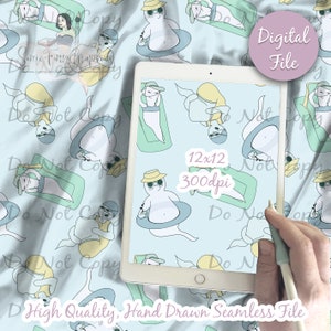 Ghost Spooky Pool Inflatables Seamless Pattern Design, Summer Ghosties Inner tubes Repeating, Punk Alternative Witchy BOO Digital Paper