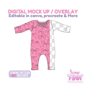 Long Sleeve Footed Romper Mockup, Baby Romper Mock Up, Digital Overlay, Editable in Canva, Procreate & More, PNG File