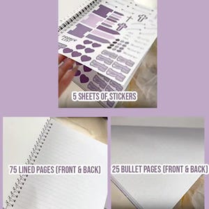 May include: A hardcover A5 prayer journal with 75 lined pages, 25 bullet pages, and 5 sticker release pages. The journal also includes 5 sheets of stickers with various designs, including hearts, crosses, and other religious symbols.