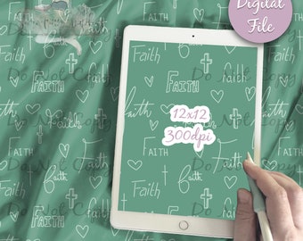Faith Digital Paper - Seamless Jesus Easter Cross Pattern, Palm Sunday God Fabric, Printable Scrapbook download, Christianity religious love