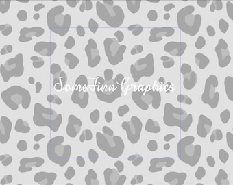 May include: A seamless pattern featuring a gray and white leopard print. The text "Some Finn Graphics" is in white text on the pattern.