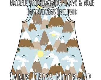 Tank Dress Mock-Up / A-Line Dress Mock Up / Sleeveless Dress Digital Mock up for clothing / Photoshop and PNG / Instructions Included