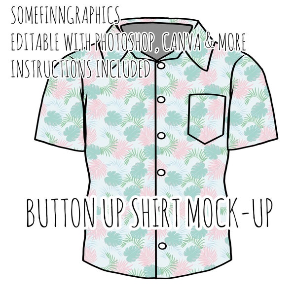 Button Up T-Shirt Mock-Up / Dress Shirt Mock Up / Digital Mock up for clothing / Photoshop and PNG / Instructions Included