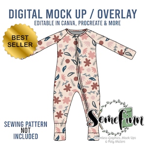 Fold Over Foot Pajamas Mock-Up / Pjs Mock Up / Zip Up Digital Mock up clothing shirt kids baby / PNG