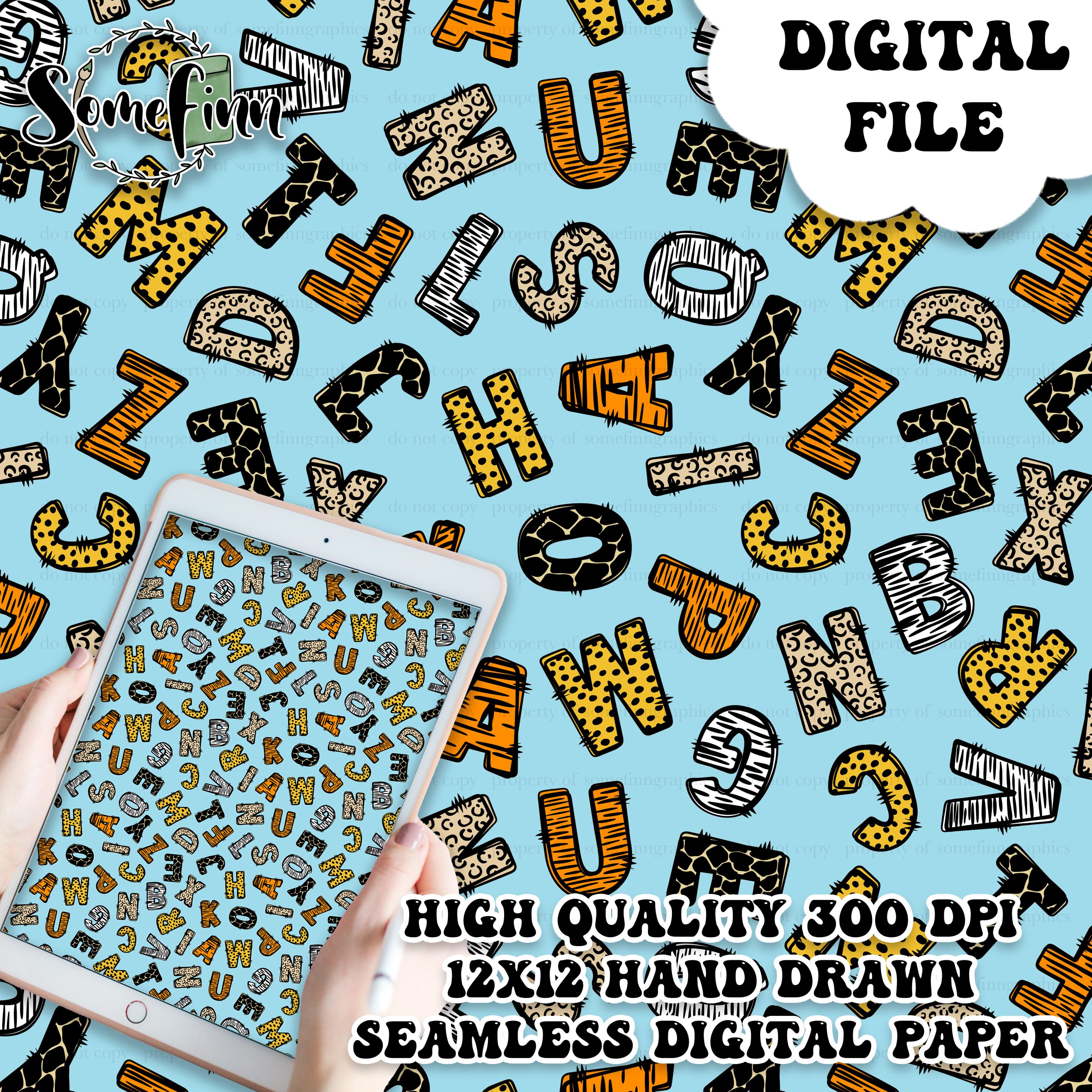 Alphabet Seamless 12x12 Digital Paper | Fabric Animal Pattern Letters ...