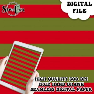 Freddy Stripes Seamless 12x12 Digital Paper | Fabric Halloween Stripe Pattern Download | Printable Scrapbook Background | Red and Green