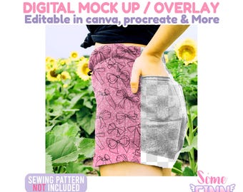 Realistic Kids Shorts Mockup PNG, Boutique Shorts Digital Mock Up, Blank Black Shorts Mockup, Summer Clothing Display