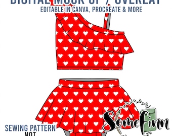 Maqueta de traje de baño con falda / Maqueta de traje de volantes de dos piezas para nadar / Maqueta digital para traje de baño de ropa / PNG
