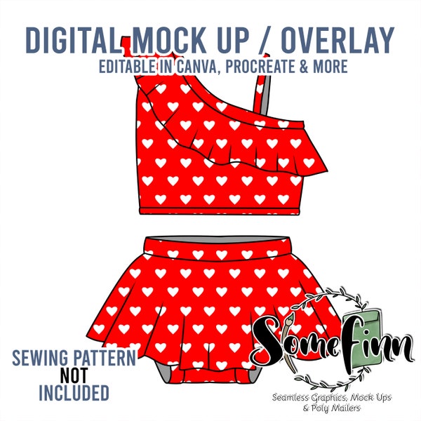 Skirted Swimsuit Mock-Up / Swim Two Piece Ruffle Suit Mock Up / Digital Mockup for clothing bathing suit / PNG