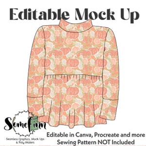 Mock-Up de Peplum com gola simulada de manga comprida / Mockup de camisa / Maquete digital de roupas / PNG