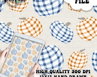 Plaid Pumpkin Digital Paper, Seamless Autumn Pattern, Country Pumpkins Fabric Download, Fall Halloween, Digital Printable Scrapbook Rustic