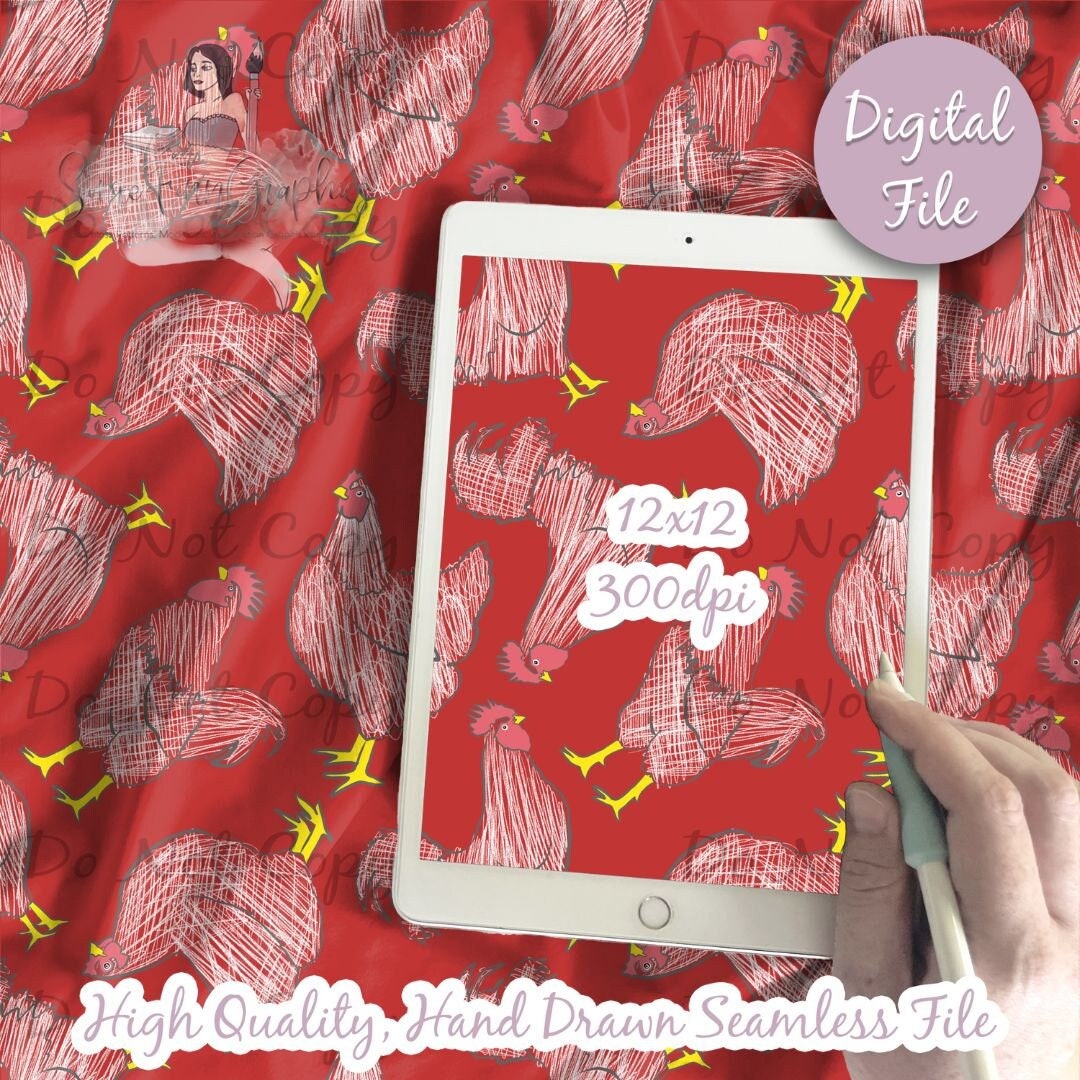 Chicken Pattern Digital Chicken Seamless Pattern, Chickens Farm Animal Eggs, Sketchy Chicks ...