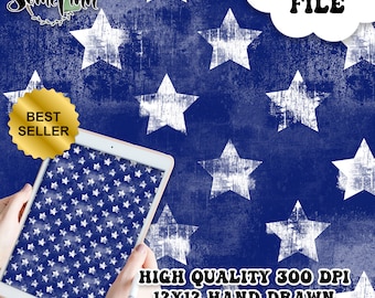 Distressed Stars Digital Paper, Seamless 4th of July Pattern, Flag Fabric Download, Patriotic, Digital Sublimation Printable Scrapbook paper