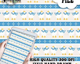 Vintage Goose With Blue Ribbon Digital Paper - Seamless Patterns, Geese Printable Scrapbook paper download - grannycore cute, Stripes