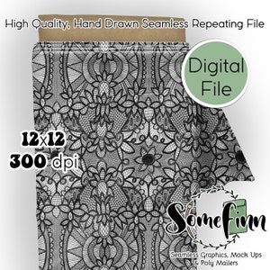Realistic Black White Lace Digital Paper, Seamless lace Pattern, Black on White Fabric download, Intricate lace, Digital Printable Scrapbook