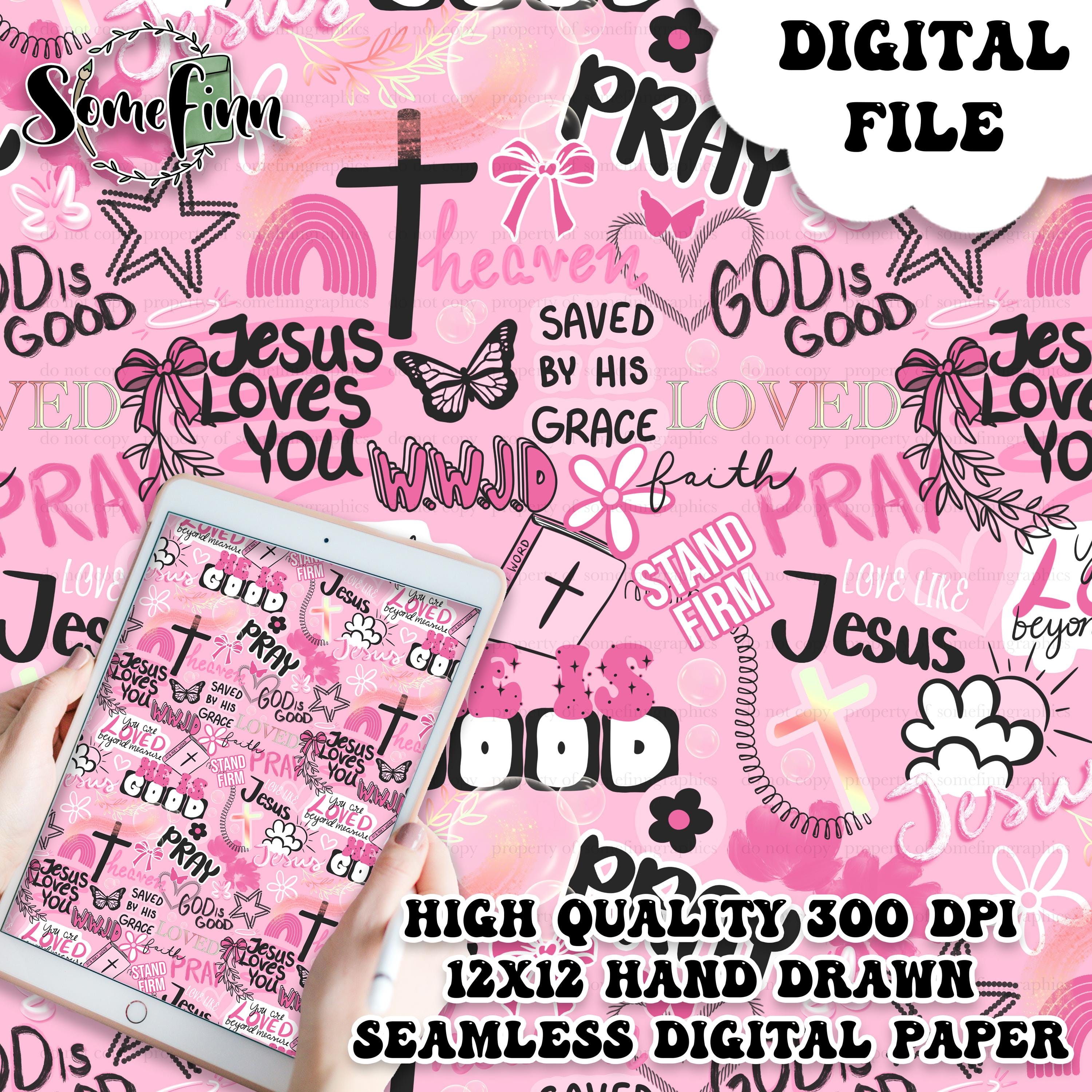 Christian Collage Digital Paper - Seamless Jesus Cross Pattern, Sunday God Fabric, Printable Scrapbook download, Christianity religious