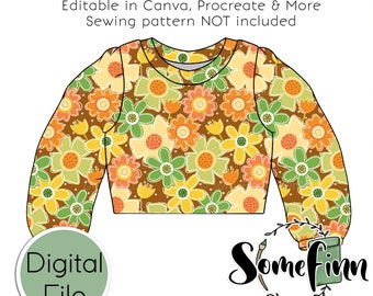 Top corto con maniche a sbuffo Mock-Up / Top corto Mock Up / T-shirt a maniche lunghe corto Mock up digitale per abbigliamento / PNG