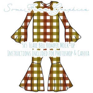 Bells Flare Sleeve Romper Mock-Up / Flare Leg Bells Mock Up / Digital Mock up for clothing / Photoshop and PNG / Instructions Included