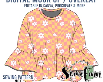 Mock-up di maglione con volant a maniche lunghe / Mock-up di top corto / Mock-up digitale di maglietta corta per abbigliamento / PNG