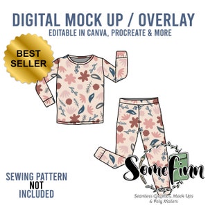 Pajamas Mock-Up / Pjs Mock Up / Two piece long sleeve Digital Mock up clothing shirt kids baby / PNG
